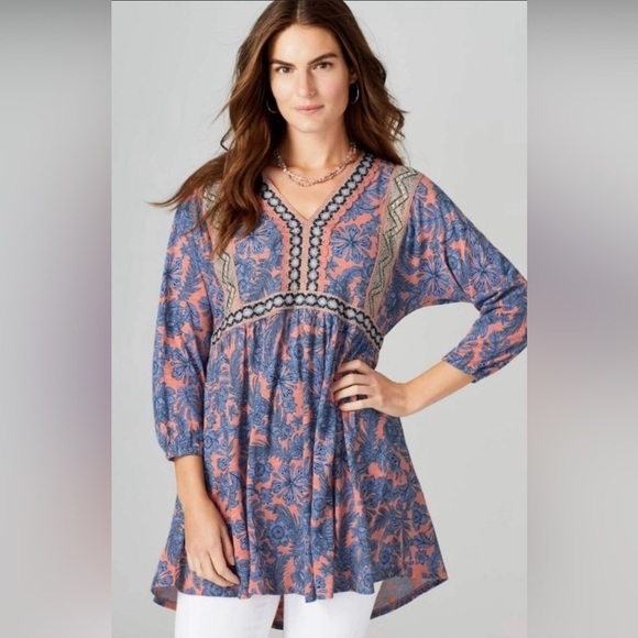J. Jill Tops - J. Jill Floral Embroidered Boho Oversized Tunic Top Small Petite